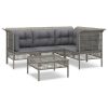 5 pcs conjunto lounge de jardim c/ almofadões vime PE cinzento - Image 2