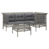 5 pcs conjunto lounge de jardim c/ almofadões vime PE cinzento - Image 3