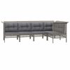 5 pcs conjunto lounge de jardim c/ almofadões vime PE cinzento - Image 3