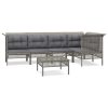 6 pcs conjunto lounge de jardim c/ almofadões vime PE cinzento - Image 2