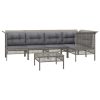 6 pcs conjunto lounge de jardim c/ almofadões vime PE cinzento - Image 3