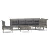 7 pcs conjunto lounge de jardim c/ almofadões vime PE cinzento - Image 2