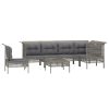 7 pcs conjunto lounge de jardim c/ almofadões vime PE cinzento - Image 3