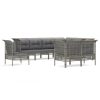 9 pcs conjunto lounge de jardim c/ almofadões vime PE cinzento - Image 2