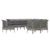 9 pcs conjunto lounge de jardim c/ almofadões vime PE cinzento - Image 3