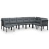 8 pcs conjunto lounge de jardim vime PE preto e cinzento - Image 2