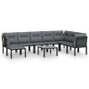 9 pcs conjunto lounge de jardim vime PE preto e cinzento - Image 2