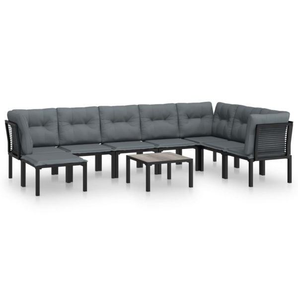 9 pcs conjunto lounge de jardim vime PE preto e cinzento - Image 2