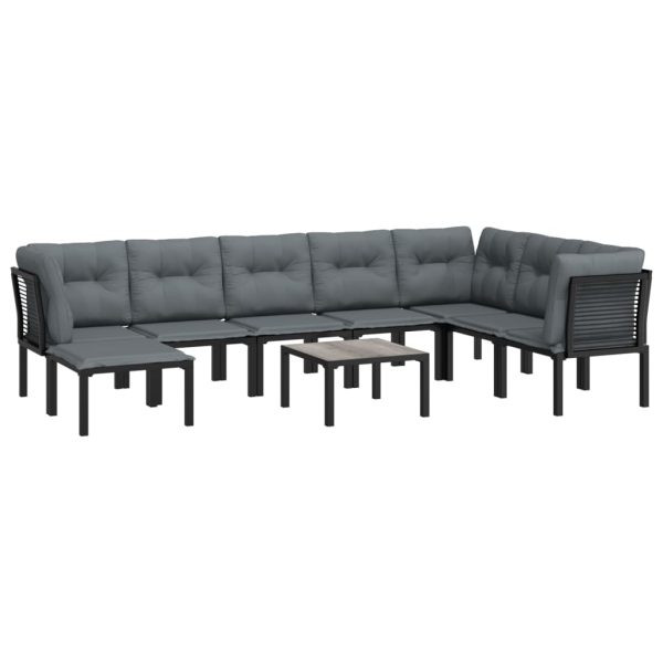 9 pcs conjunto lounge de jardim vime PE preto e cinzento - Image 3