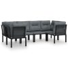 6 pcs conjunto lounge de jardim vime PE preto e cinzento - Image 2