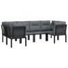 6 pcs conjunto lounge de jardim vime PE preto e cinzento - Image 3