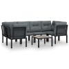 7 pcs conjunto lounge de jardim vime PE preto e cinzento - Image 2