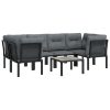 7 pcs conjunto lounge de jardim vime PE preto e cinzento - Image 3
