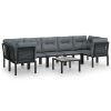 8 pcs conjunto lounge de jardim vime PE preto e cinzento - Image 2