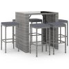7 pcs conjunto de bar p/ jardim c/ almofadões vime PE cinzento - Image 2