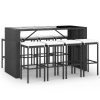 9 pcs conjunto de bar para jardim c/ almofadões vime PE preto - Image 2