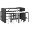 9 pcs conjunto de bar para jardim c/ almofadões vime PE preto - Image 3