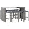 9 pcs conjunto de bar p/ jardim c/ almofadões vime PE cinzento - Image 3