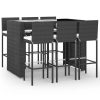 7 pcs conjunto de bar para jardim c/ almofadões vime PE preto - Image 2