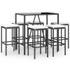 7 pcs conjunto de bar para jardim c/ almofadões vime PE preto - Image 2