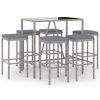 7 pcs conjunto de bar p/ jardim c/ almofadões vime PE cinzento - Image 2