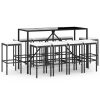 11 pcs conjunto de bar p/ jardim c/ almofadões vime PE preto - Image 2