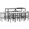 11 pcs conjunto de bar p/ jardim c/ almofadões vime PE preto - Image 3