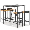 5 pcs conjunto de bar p/ jardim vime PE/acácia maciça preto - Image 2