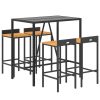 5 pcs conjunto de bar p/ jardim vime PE/acácia maciça preto - Image 3