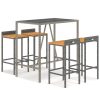 5 pcs conjunto de bar p/ jardim vime PE/acácia maciça cinzento - Image 2