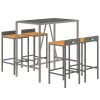 5 pcs conjunto de bar p/ jardim vime PE/acácia maciça cinzento - Image 3