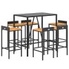 7 pcs conjunto de bar p/ jardim vime PE/acácia maciça preto - Image 3