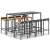 9 pcs conjunto de bar p/ jardim vime PE/acácia maciça preto - Image 2