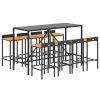 9 pcs conjunto de bar p/ jardim vime PE/acácia maciça preto - Image 3