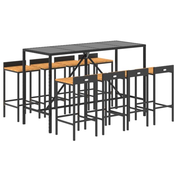9 pcs conjunto de bar p/ jardim vime PE/acácia maciça preto - Image 3