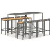9 pcs conjunto de bar p/ jardim vime PE/acácia maciça cinzento - Image 2