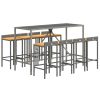 9 pcs conjunto de bar p/ jardim vime PE/acácia maciça cinzento - Image 3