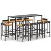 11 pcs conjunto de bar p/ jardim vime PE/acácia maciça preto - Image 2