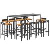 11 pcs conjunto de bar p/ jardim vime PE/acácia maciça preto - Image 3