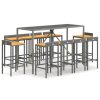 11 pcs conjunto de bar p/ jardim vime PE/acácia maciça cinzento - Image 2