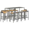 11 pcs conjunto de bar p/ jardim vime PE/acácia maciça cinzento - Image 3
