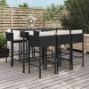 7 pcs conjunto de bar para jardim c/ almofadões vime PE preto