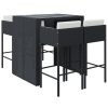 5 pcs conjunto de bar p/ jardim c/ almofadões vime PE preto - Image 2