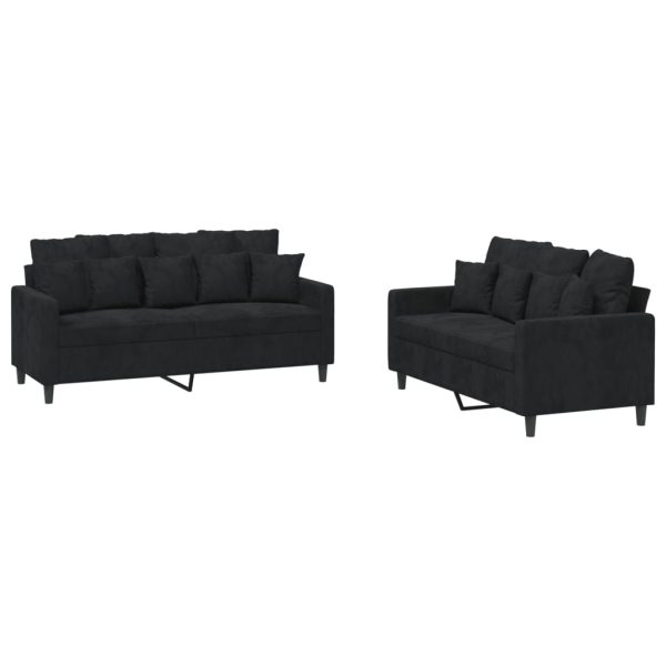 2 pcs conjunto de sofás com almofadões veludo preto - Image 2