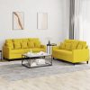 2 pcs conjunto de sofás com almofadões veludo amarelo