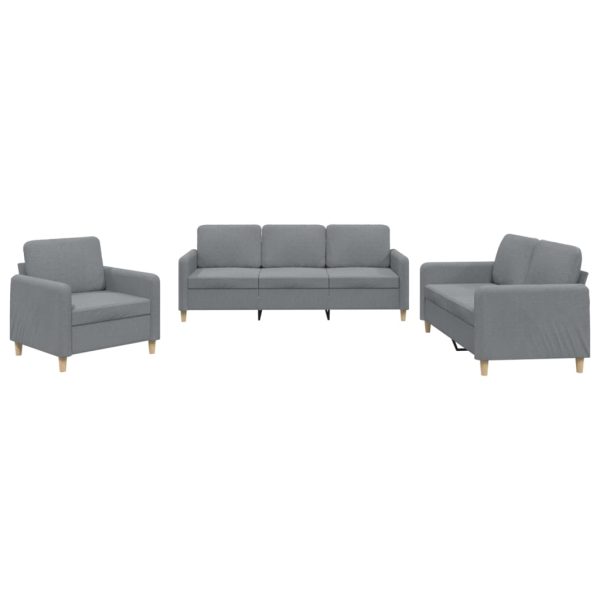 3 pcs conjunto de sofás com almofadões tecido cinzento-claro - Image 2