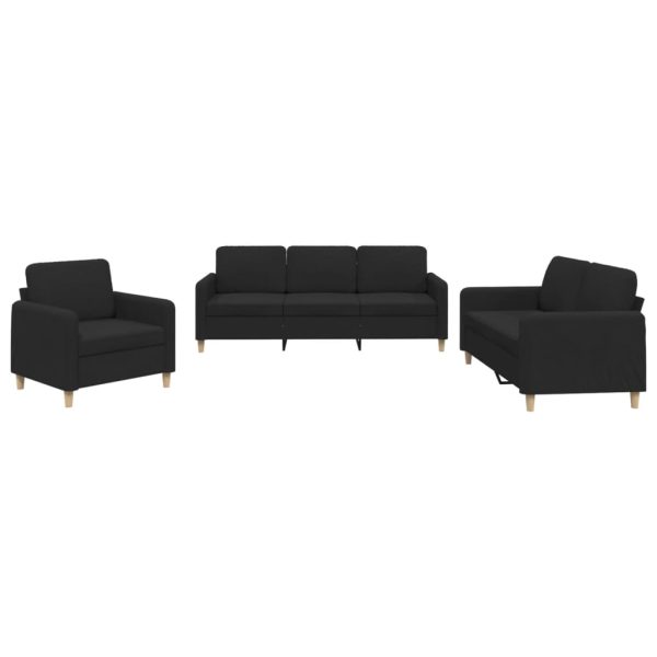3 pcs conjunto de sofás com almofadões tecido preto - Image 2