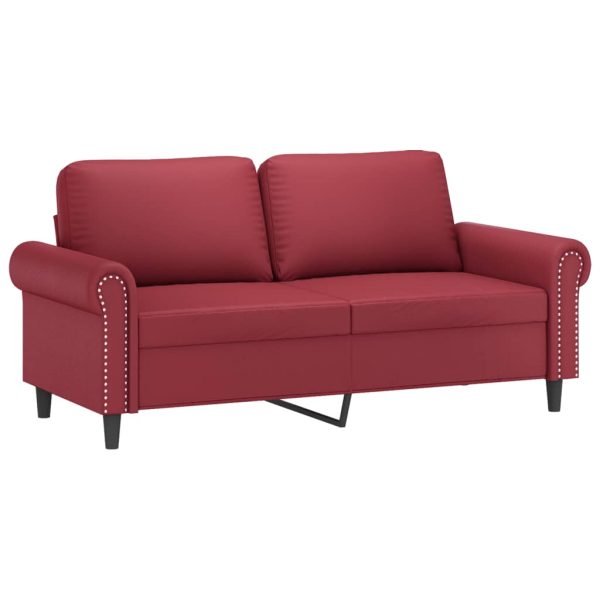Sofá de 2 lugares 140 cm couro artificial vermelho tinto - Image 2