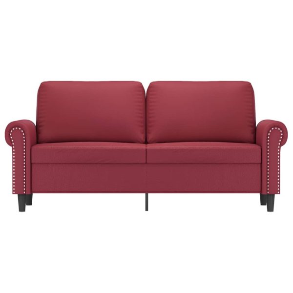 Sofá de 2 lugares 140 cm couro artificial vermelho tinto - Image 3