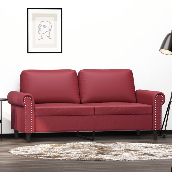 Sofá de 2 lugares 140 cm couro artificial vermelho tinto